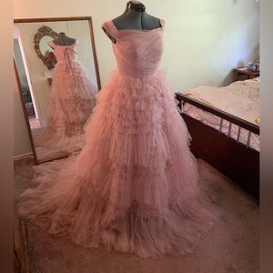 Dusty Pink Ball Gown- Tulle-Train- Off the Shoulder- New w/o tags Corset -Size 8